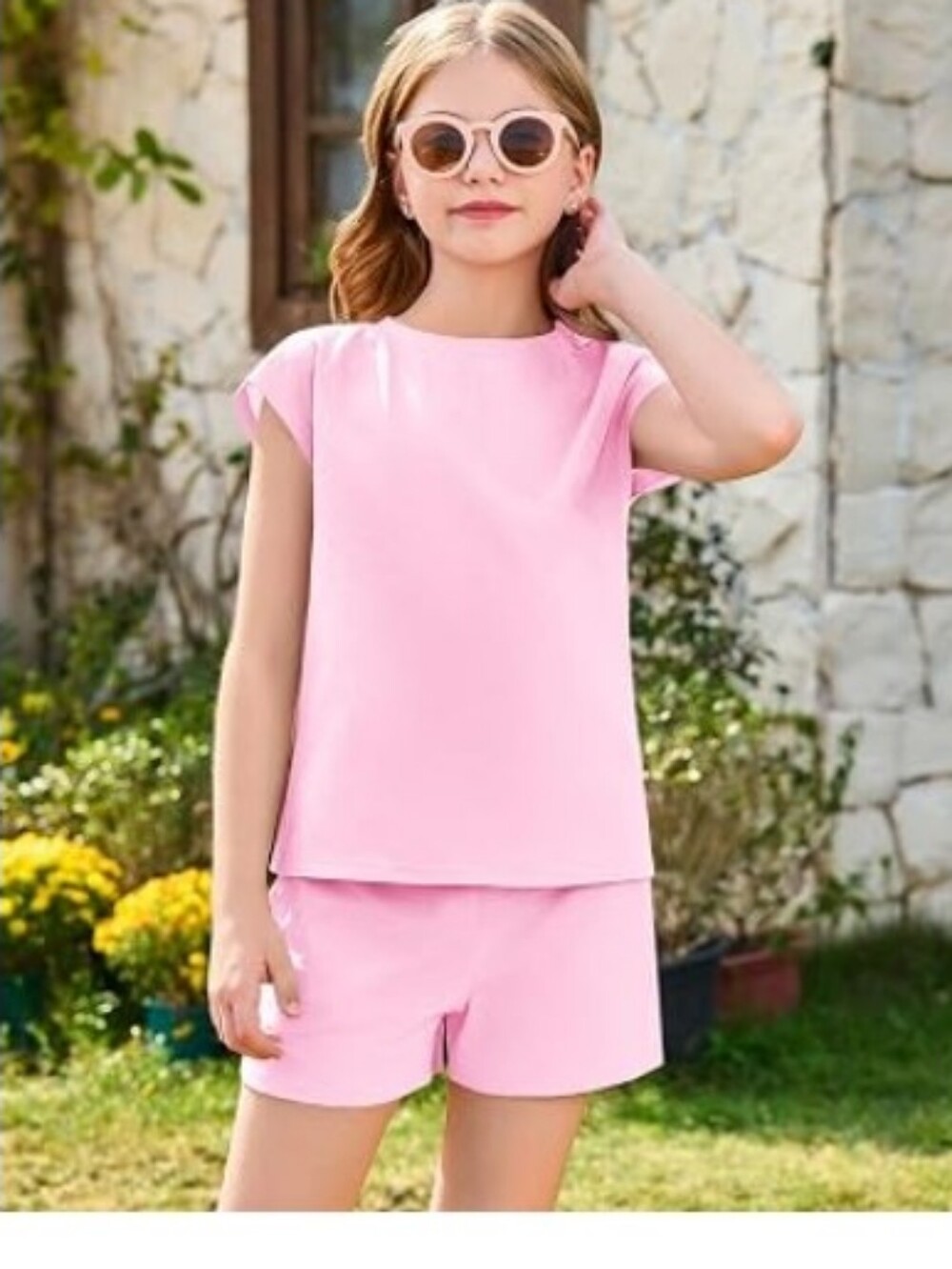 Girls 2 Piece Outfits Summer Casual Lounge Set Clothing Set Pink